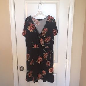 Black and Orange Floral Derek Heart Wrap Dress